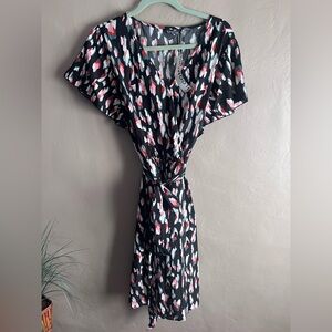 BloomChic Black Dress with Pink, White & Teal Abstract Print